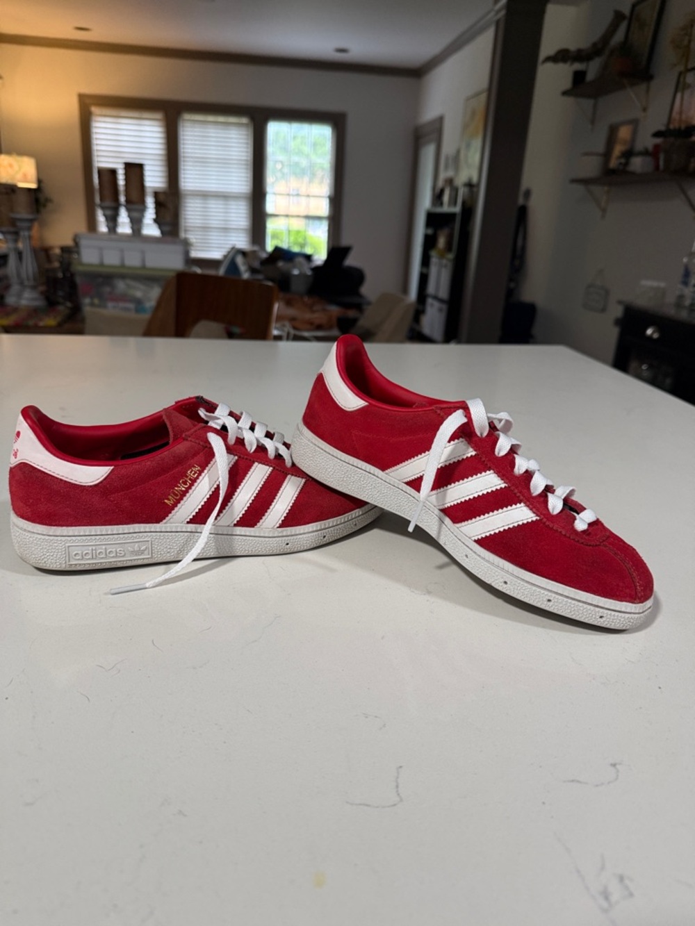 Red Suede Low-Top sneakers with White Stripes